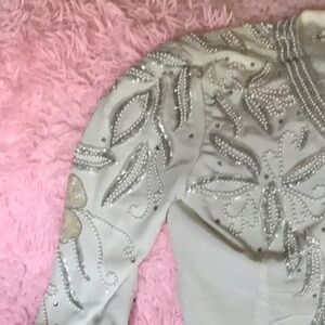 Embellished Light Gray Beaded Cardigan